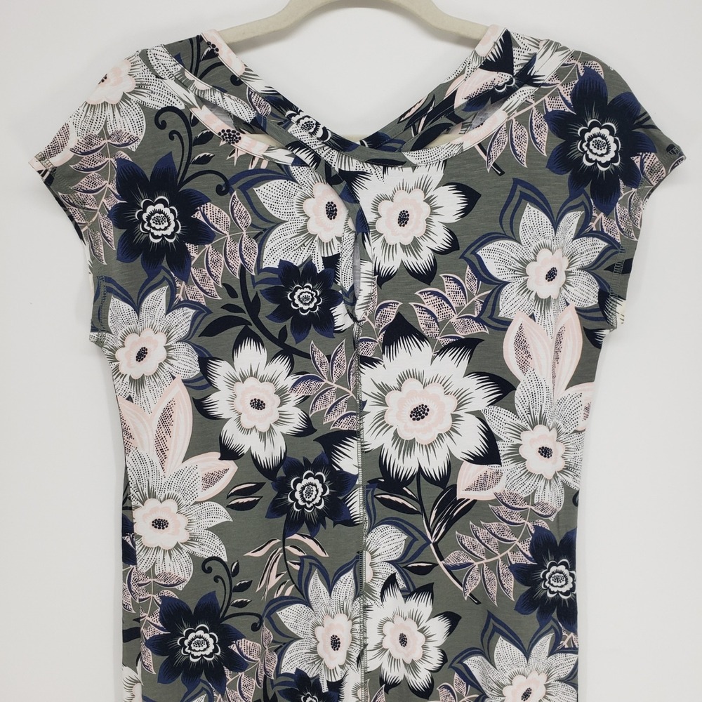 T by Talbots Floral Ruched Shift Dress Women Small Olive Green Stretch Active - Picture 8 of 10